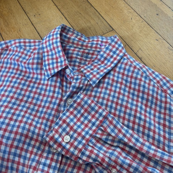 J.CREW Other - JCrew Irish Linen Shirt Baird McNutt Mens M Slim Fit Plaid Red Blue